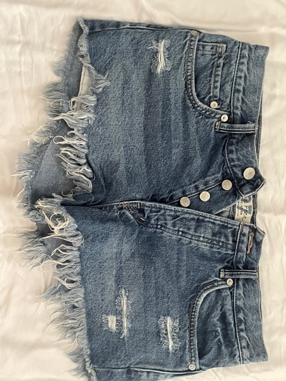 7 For All Mankind Distressed Cutoff Jean Shorts Size 27 Button Fly Raw Hem